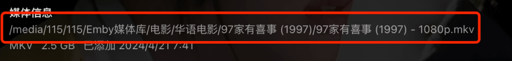 Emby:使用115直链播放视频