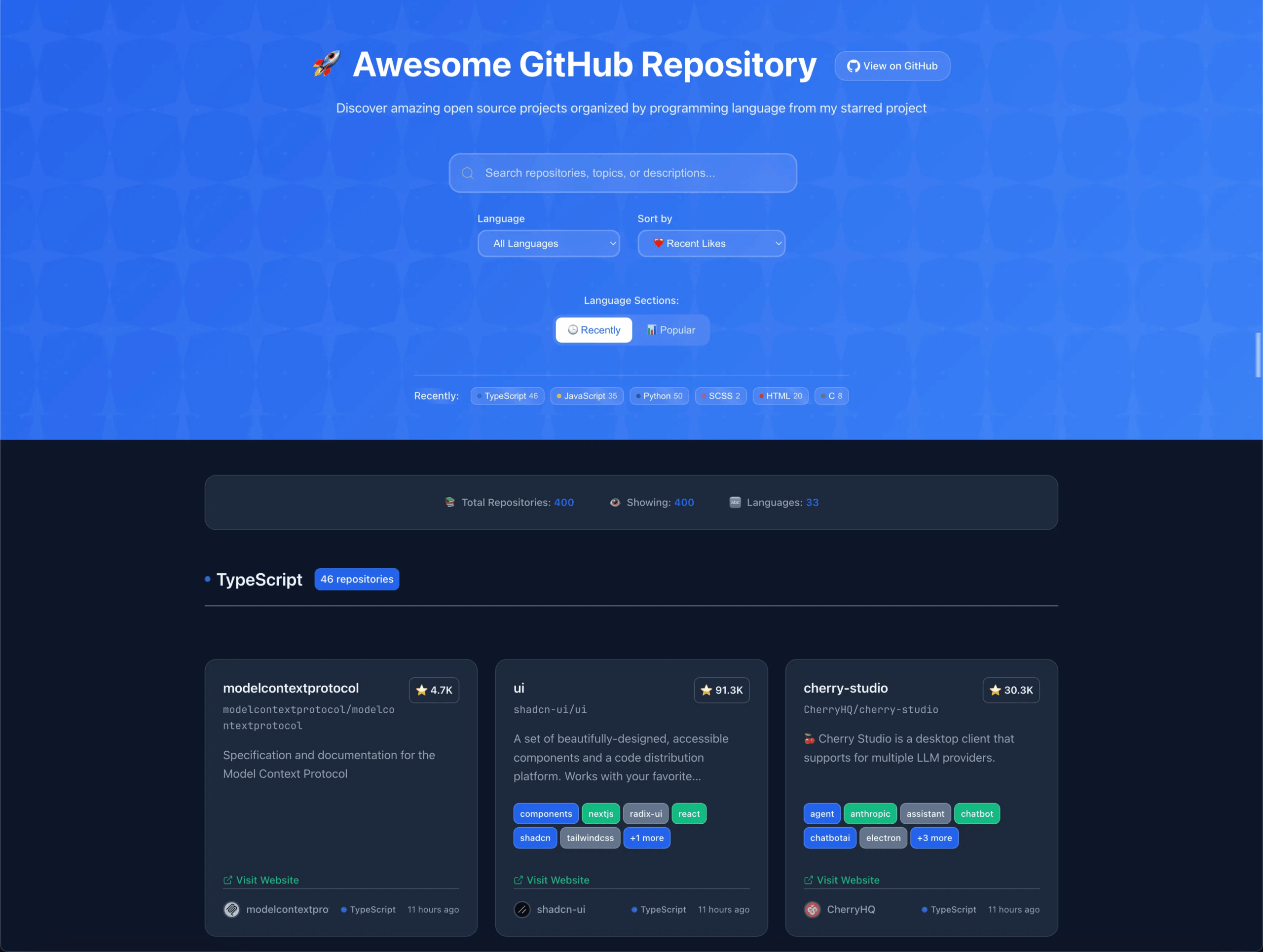 Awesome GitHub ：现代化GitHub仓库展示平台